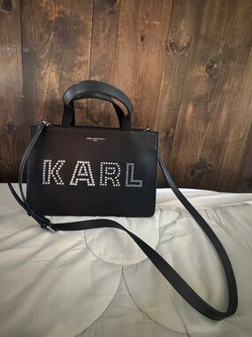 Karl Lagerfeld Marcelle Black Tote with Silver Accents